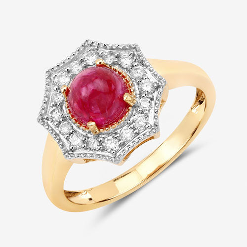 Bids.com 2.01 Carat Genuine Ruby and White Diamond 14K Yellow Gold Ring Rings White Smoke size 6.00,size 7.00,size 8.00,size 9.00