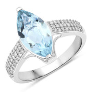 Bids.com 2.09 Carat Genuine Aquamarine and White Diamond 14K White Gold Ring Rings White Smoke size 6.00,size 7.00,size 8.00,size 9.00