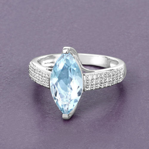Bids.com 2.09 Carat Genuine Aquamarine and White Diamond 14K White Gold Ring Rings Slate Gray size 6.00,size 7.00,size 8.00,size 9.00