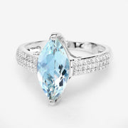 Bids.com 2.09 Carat Genuine Aquamarine and White Diamond 14K White Gold Ring Rings White Smoke size 6.00,size 7.00,size 8.00,size 9.00