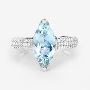 Bids.com 2.09 Carat Genuine Aquamarine and White Diamond 14K White Gold Ring Rings White Smoke size 6.00,size 7.00,size 8.00,size 9.00