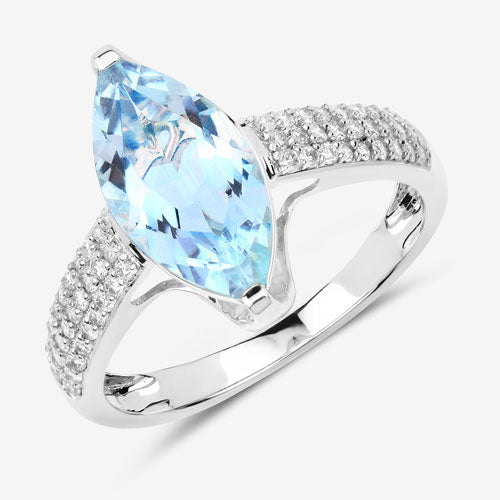 Bids.com 2.09 Carat Genuine Aquamarine and White Diamond 14K White Gold Ring Rings White Smoke size 6.00,size 7.00,size 8.00,size 9.00