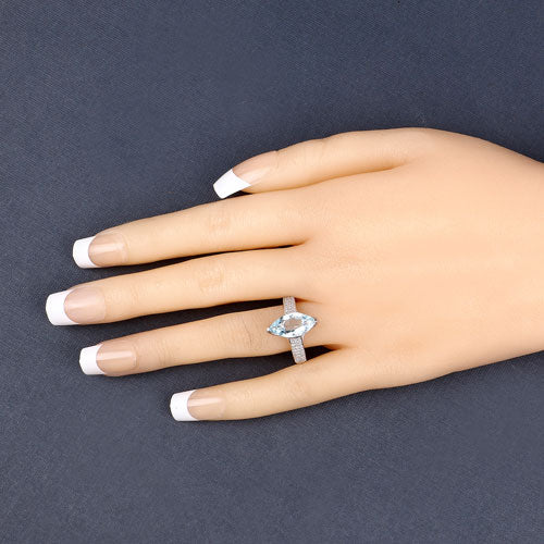 Bids.com 2.09 Carat Genuine Aquamarine and White Diamond 14K White Gold Ring Rings Dark Slate Gray size 6.00,size 7.00,size 8.00,size 9.00