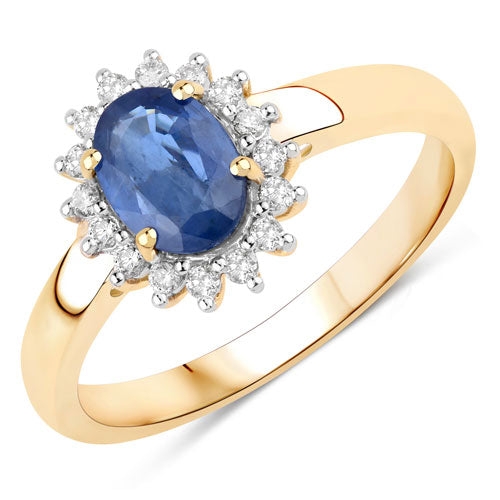 Bids.com 1.11 Carat Genuine Blue Sapphire and White Diamond 10K Yellow Gold Ring Rings White Smoke size 5.00,size 6.00,size 7.00,size 8.00,size 9.00