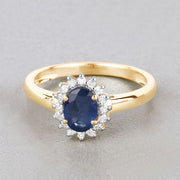 Bids.com 1.11 Carat Genuine Blue Sapphire and White Diamond 10K Yellow Gold Ring Rings Gray size 5.00,size 6.00,size 7.00,size 8.00,size 9.00