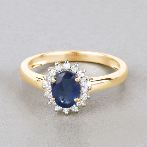 Bids.com 1.11 Carat Genuine Blue Sapphire and White Diamond 10K Yellow Gold Ring Rings Gray size 5.00,size 6.00,size 7.00,size 8.00,size 9.00