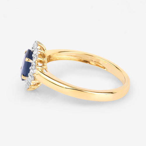 Bids.com 1.11 Carat Genuine Blue Sapphire and White Diamond 10K Yellow Gold Ring Rings White Smoke size 5.00,size 6.00,size 7.00,size 8.00,size 9.00