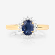 Bids.com 1.11 Carat Genuine Blue Sapphire and White Diamond 10K Yellow Gold Ring Rings White Smoke size 5.00,size 6.00,size 7.00,size 8.00,size 9.00