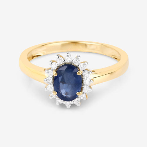 Bids.com 1.11 Carat Genuine Blue Sapphire and White Diamond 10K Yellow Gold Ring Rings White Smoke size 5.00,size 6.00,size 7.00,size 8.00,size 9.00