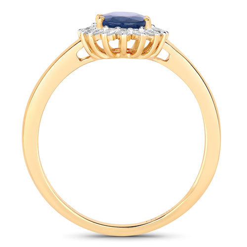 Bids.com 1.11 Carat Genuine Blue Sapphire and White Diamond 10K Yellow Gold Ring Rings White Smoke size 5.00,size 6.00,size 7.00,size 8.00,size 9.00