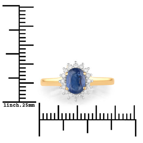 Bids.com 1.11 Carat Genuine Blue Sapphire and White Diamond 10K Yellow Gold Ring Rings White Smoke size 5.00,size 6.00,size 7.00,size 8.00,size 9.00