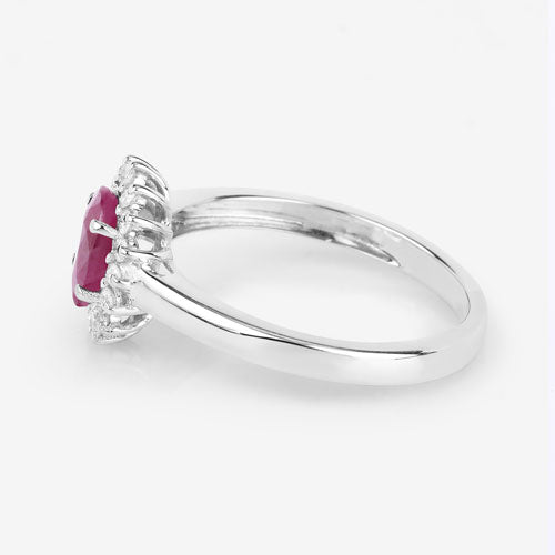 Bids.com 1.01 Carat Genuine Ruby and White Diamond 10K White Gold Ring Rings White Smoke size 5.00,size 6.00,size 7.00,size 8.00,size 9.00