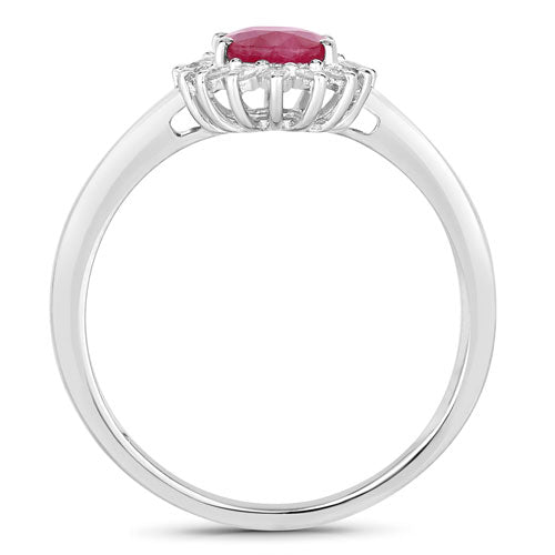 Bids.com 1.01 Carat Genuine Ruby and White Diamond 10K White Gold Ring Rings White Smoke size 5.00,size 6.00,size 7.00,size 8.00,size 9.00