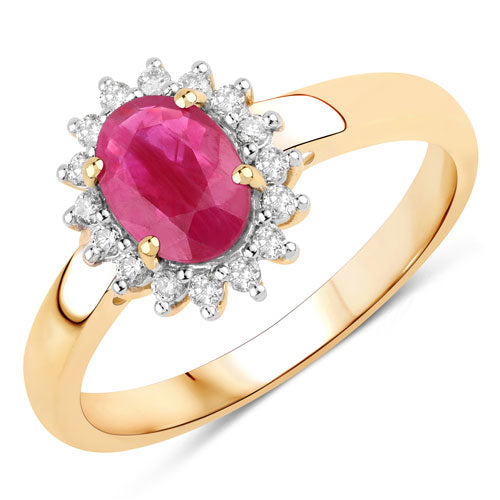 Bids.com 1.01 Carat Genuine Ruby and White Diamond 10K Yellow Gold Ring Rings White Smoke size 5.00,size 6.00,size 7.00,size 8.00,size 9.00