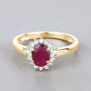 Bids.com 1.01 Carat Genuine Ruby and White Diamond 10K Yellow Gold Ring Rings Gray size 5.00,size 6.00,size 7.00,size 8.00,size 9.00