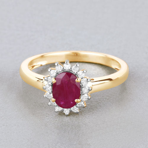 Bids.com 1.01 Carat Genuine Ruby and White Diamond 10K Yellow Gold Ring Rings Gray size 5.00,size 6.00,size 7.00,size 8.00,size 9.00