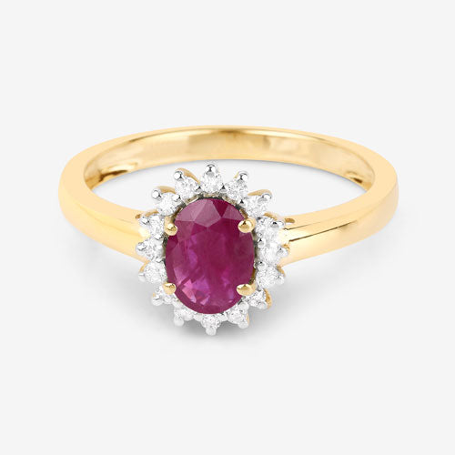 Bids.com 1.01 Carat Genuine Ruby and White Diamond 10K Yellow Gold Ring Rings White Smoke size 5.00,size 6.00,size 7.00,size 8.00,size 9.00
