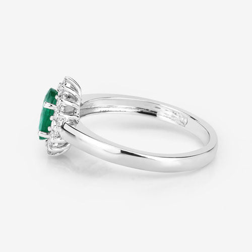 Bids.com 0.86 Carat Genuine Zambian Emerald and White Diamond 14K White Gold Ring Rings White Smoke size 6.00,size 7.00,size 8.00,size 9.00