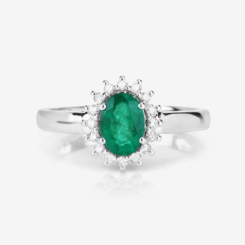 Bids.com 0.86 Carat Genuine Zambian Emerald and White Diamond 14K White Gold Ring Rings White Smoke size 6.00,size 7.00,size 8.00,size 9.00
