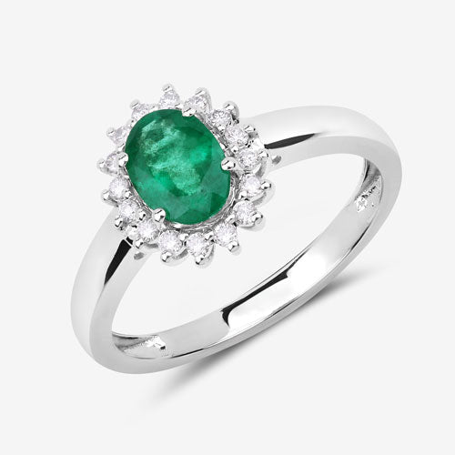 Bids.com 0.86 Carat Genuine Zambian Emerald and White Diamond 14K White Gold Ring Rings White Smoke size 6.00,size 7.00,size 8.00,size 9.00