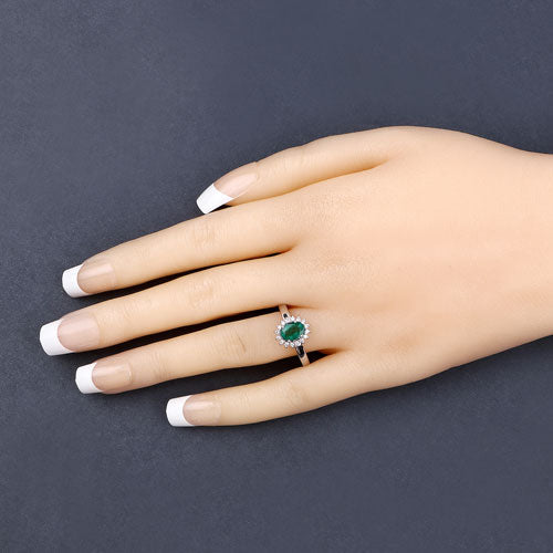 Bids.com 0.86 Carat Genuine Zambian Emerald and White Diamond 14K White Gold Ring Rings Peach Puff size 6.00,size 7.00,size 8.00,size 9.00