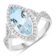 Bids.com 2.24 Carat Genuine Aquamarine and White Diamond 14K White Gold Ring Rings White Smoke size 6.00,size 7.00,size 8.00,size 9.00