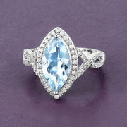 Bids.com 2.24 Carat Genuine Aquamarine and White Diamond 14K White Gold Ring Rings Dim Gray size 6.00,size 7.00,size 8.00,size 9.00