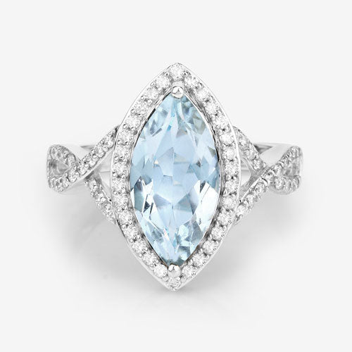 Bids.com 2.24 Carat Genuine Aquamarine and White Diamond 14K White Gold Ring Rings White Smoke size 6.00,size 7.00,size 8.00,size 9.00