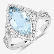Bids.com 2.24 Carat Genuine Aquamarine and White Diamond 14K White Gold Ring Rings White Smoke size 6.00,size 7.00,size 8.00,size 9.00