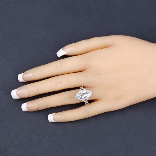 Bids.com 2.24 Carat Genuine Aquamarine and White Diamond 14K White Gold Ring Rings Wheat size 6.00,size 7.00,size 8.00,size 9.00