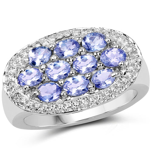 Bids.com 1.70 Carat Genuine Tanzanite .925 Sterling Silver Ring Rings White Smoke size 6.00,size 6.50,size 8.00,size 7.00,size 9.00,size 5.00