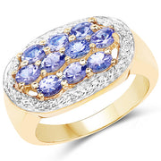 Bids.com 14K Yellow Gold Plated 1.70 Carat Genuine Tanzanite .925 Sterling Silver Ring Rings White Smoke size 6.00,size 7.00,size 8.00,size 9.00