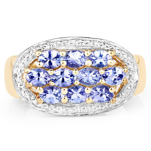 Bids.com 14K Yellow Gold Plated 1.70 Carat Genuine Tanzanite .925 Sterling Silver Ring Rings White Smoke size 6.00,size 7.00,size 8.00,size 9.00