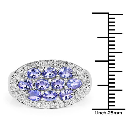 Bids.com 1.70 Carat Genuine Tanzanite .925 Sterling Silver Ring Rings White Smoke size 6.00,size 6.50,size 8.00,size 7.00,size 9.00,size 5.00