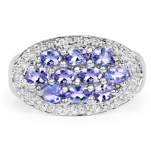 Bids.com 1.70 Carat Genuine Tanzanite .925 Sterling Silver Ring Rings White Smoke size 6.00,size 6.50,size 8.00,size 7.00,size 9.00,size 5.00