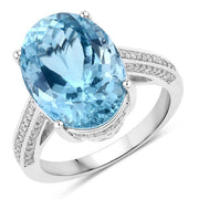 Bids.com 8.84 Carat Genuine Aquamarine and White Diamond 14K White Gold Ring Rings White Smoke size 6.00,size 7.00,size 8.00