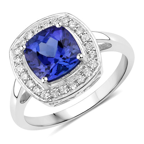 Bids.com 2.26 Carat Genuine Tanzanite and White Diamond 14K White Gold Ring Rings White Smoke size 6.00,size 7.00,size 8.00