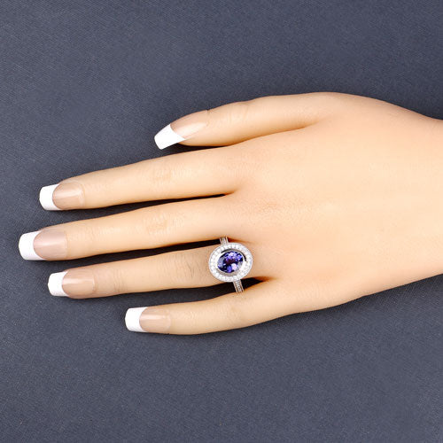 Bids.com 2.94 Carat Genuine Tanzanite and White Diamond 14K White Gold Ring Rings Peach Puff size 6.00,size 7.00,size 8.00