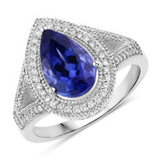 Bids.com 2.60 Carat Genuine Tanzanite and White Diamond 14K White Gold Ring Rings White Smoke size 6.00,size 7.00,size 8.00