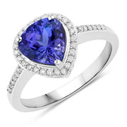 Bids.com 2.33 Carat Genuine Tanzanite and White Diamond 14K White Gold Ring Rings White Smoke size 6.00,size 7.00,size 8.00