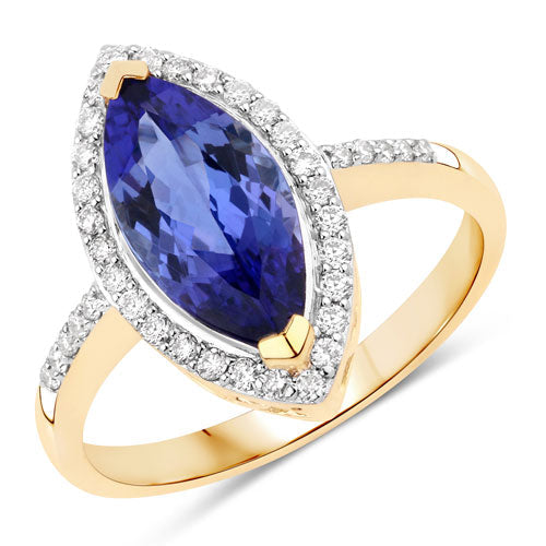 Bids.com 2.33 Carat Genuine Tanzanite and White Diamond 14K Yellow Gold Ring Rings White Smoke size 6.00,size 7.00,size 8.00