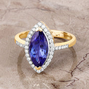 Bids.com 2.33 Carat Genuine Tanzanite and White Diamond 14K Yellow Gold Ring Rings Dark Gray size 6.00,size 7.00,size 8.00