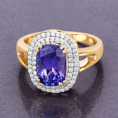 Bids.com 3.33 Carat Genuine Tanzanite and White Diamond 14K Yellow Gold Ring Rings Slate Gray size 6.00,size 7.00,size 8.00