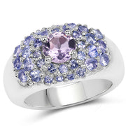 Bids.com 2.43 Carat Genuine Amethyst and Tanzanite .925 Sterling Silver Ring Rings White Smoke size 6.00,size 7.00,size 8.00,size 9.00