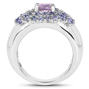 Bids.com 2.43 Carat Genuine Amethyst and Tanzanite .925 Sterling Silver Ring Rings White Smoke size 6.00,size 7.00,size 8.00,size 9.00