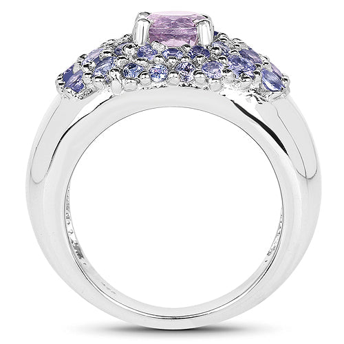 Bids.com 2.43 Carat Genuine Amethyst and Tanzanite .925 Sterling Silver Ring Rings White Smoke size 6.00,size 7.00,size 8.00,size 9.00