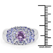 Bids.com 2.43 Carat Genuine Amethyst and Tanzanite .925 Sterling Silver Ring Rings White Smoke size 6.00,size 7.00,size 8.00,size 9.00