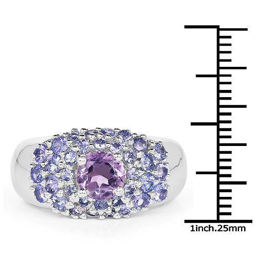 Bids.com 2.43 Carat Genuine Amethyst and Tanzanite .925 Sterling Silver Ring Rings White Smoke size 6.00,size 7.00,size 8.00,size 9.00