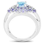Bids.com 2.78 Carat Genuine Blue Topaz and Tanzanite .925 Sterling Silver Ring Rings White Smoke size 6.00,size 7.00,size 8.00,size 9.00,size 5.00