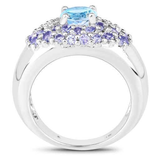Bids.com 2.78 Carat Genuine Blue Topaz and Tanzanite .925 Sterling Silver Ring Rings White Smoke size 6.00,size 7.00,size 8.00,size 9.00,size 5.00